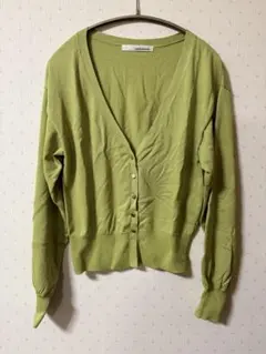 ミスティウーマン シアーVネックカーディガン ライトグリーン フリーサイズ