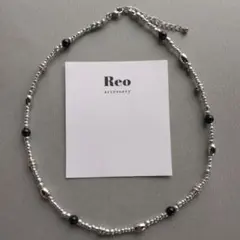 №2101シルバー ブラックカラービーズネックレス