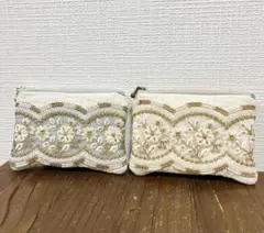 ヌビポーチ　ハンドメイドポーチ　インド刺繍ポーチ　インド刺繍リボンポーチ