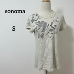 sonoma 花と蝶プリント レディース半袖Tシャツ Sサイズ