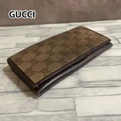 GUCCI グッチ 長財布 GG柄 キャンバス レザー ブラウン ウォレット