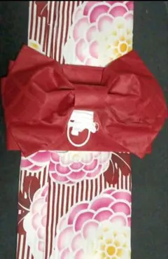 花柄ストライプ浴衣・帯•作り帯セット