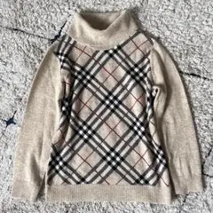 【極美品✨】バーバリーロンドン　ニット　メガチェック　タートルネック　ベージュ