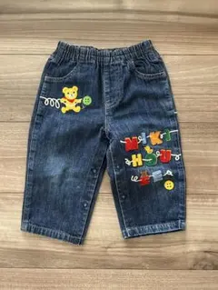 ミキハウス デニムパンツ 80 刺繍 クマ ロゴ