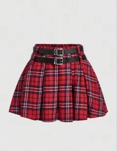 チェック柄　プリーツスカート　赤