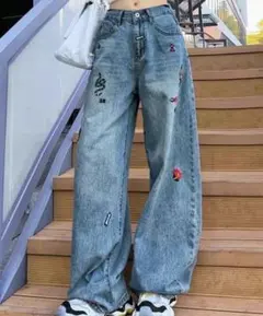 新品　未着用　6XL 女性大きいサイズ　ワイドデニムパンツ　 HANA