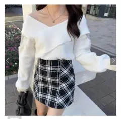 GRL バックリボンツイードチェックミニスカート[gm699]