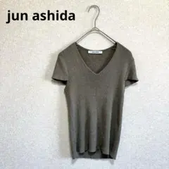 jun ashida ラメ入り半袖ニット サマーニット Vネック カーキ M