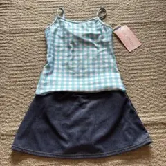 新品 水色チェック セパレート水着 女の子用 150