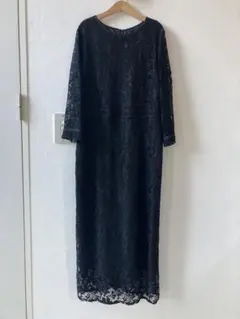 黒 レース ロングドレス オペークドットクリップ