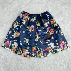 Chesty 花柄スカートフレア ひざ丈 ネイビー サイズ0 【A0095】