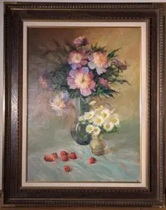 「片瀬剛志」花瓶に入ったバラの油彩画　F6号　真作 片瀬剛志」花瓶に入ったバラの油彩画 F6号 真作