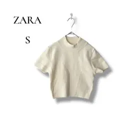 ZARA ザラ　レディース　半袖ニット　アイボリー　ショート丈　S シンプル