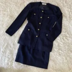 バブリースーツ　セットアップ　ネイビー　金ボタン　スカート　昭和レトロ　M