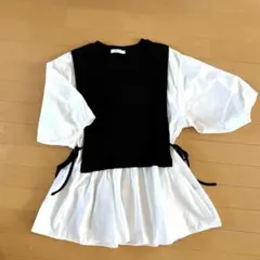 チョコラフィーネ　ドッキング　シャツ　トップス　ブラック❌ホワイト