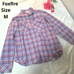 【オシャレ☆Foxfire】ピンク　青　チェックシャツ　サイズMのサムネイル