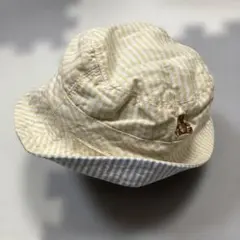 ベビーGAPストライプ バケットハット クマ刺繍　ベビー帽子　美品