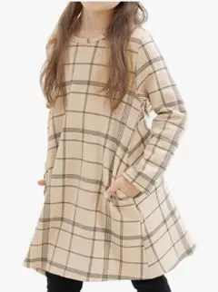 【bee】裏起毛であったかい♡チェック柄長袖ワンピース ベージュ
