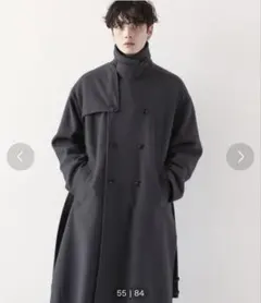 RAGEBLUE ドレープスリットハイネックトレンチロングコート グレー