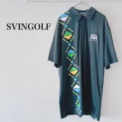 SVINGOLF ゴルフウェア 半袖ポロシャツ 柄 ネイビー カジュアル M
