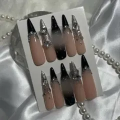 ネイルチップ ロングネイル ギャル フレンチ 埋めつくし キルティング