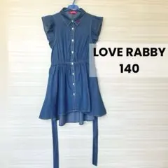 140 LOVE RABBY デニムワンピース 半袖 ノースリーブ フリルのサムネイル