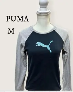 PUMA/M/長袖/Tシャツ/ロゴ/カジュアル/男女兼用/紺/グレー/綿100%