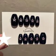 【現品】ネイルチップ ネイビー 星 スター ラメ パーツ 韓国のサムネイル