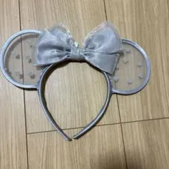 シルバーリボン付きミッキー耳カチューシャ