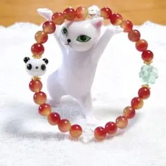 パンダさんトンボ玉とミックスジェイドとクローバーフローライトのブレスレット