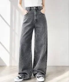 デニム＆ツイルハイウェストストレートパンツのサムネイル