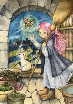 色鉛筆画A4 猫と見つめる青い海 - メルカリ