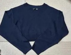 ネイビー Vネック クロップドニット