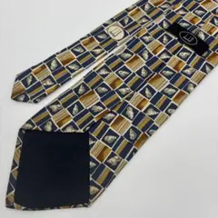 dunhill ネクタイ 幾何学模様 ネイビー イエロー SILK 100%