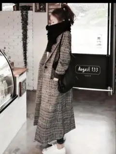 グレーチェック柄ロングコートMサイズ