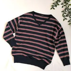 【美品】匿名発送 INGNI マルチボーダー Vネックニット 長袖 M ネイビー