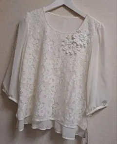 新品　ギャラリービスコンティ　可愛い　ブラウス　レース　3 　L　掲載　白色