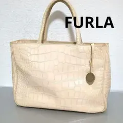 FURLA フルラ クロコ型押し トートバッグ ホワイト - メルカリ