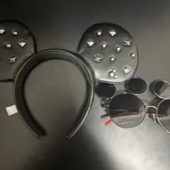 ディズニー ミッキー カチューシャ サングラス セット ブラック スタッズ付き