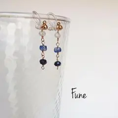 【14kgf他】 青系天然石の3連樹脂ノンホールピアス ラピスラズリ他