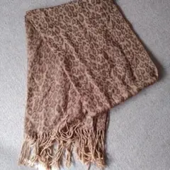 ヒョウ柄ブラウンストール フリンジ付き