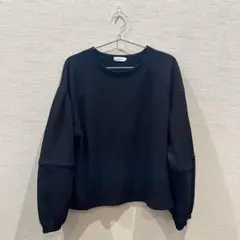 ジャガードランタン長袖プルオーバー　LEPSIM ブラック　クルーネック