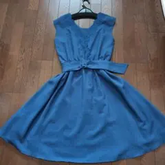 【PROPORTION】ブルーひざ丈AラインワンピースMサイズ
