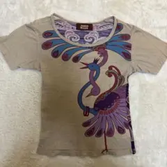 Mash Mania 半袖Tシャツ 鳥柄 ベージュ パープルのサムネイル