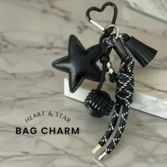 じゃらじゃらキーホルダー❣️ キーチャーム バッグチャーム パラコード 星 白黒