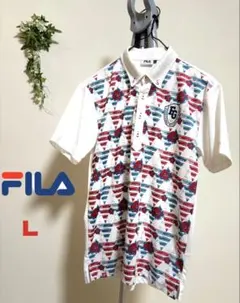 【FILA】【Lサイズ】フィラ　メンズ　 半袖 ポロシャツ ゴルフ　総柄
