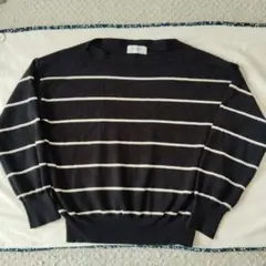 ブラックとホワイトのストライプニットセーター