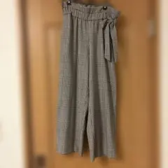 ZARA チェック柄リボン付きワイドパンツ