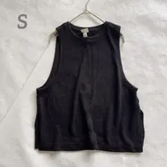 H&M サイドスリット入りリブ編みタンクトップ ノースリーブ　透け感あり　S