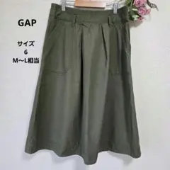 GAP ギャップ ベイカー風 ミディ丈 フルスカート カーキグリーン 6のサムネイル
